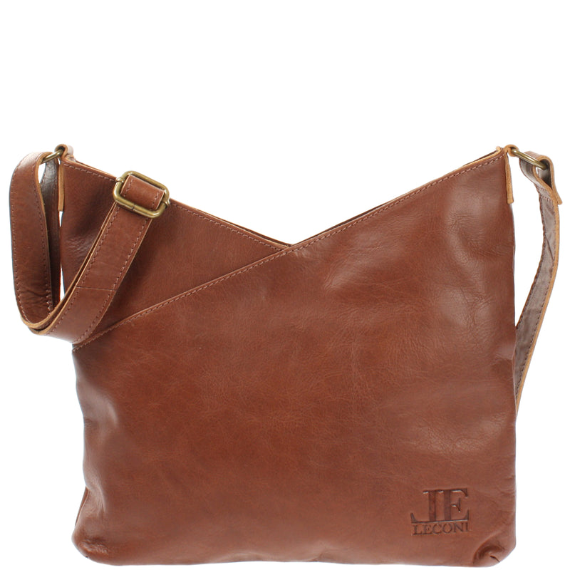 Leconi Schultertasche Umhängetasche Handtasche Leder braun LE0065