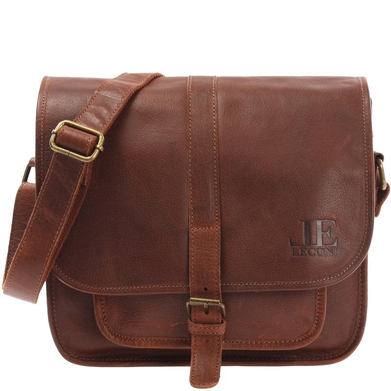 Leconi Umhängetasche Schultertasche Freizeittasche Büffelleder braun LE3085