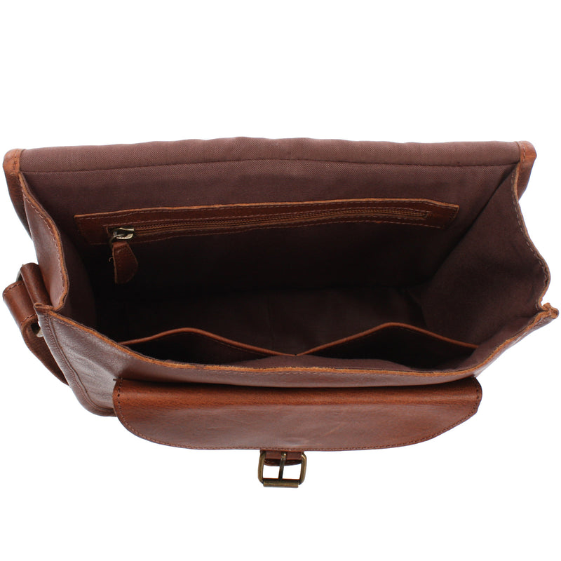 Leconi Umhängetasche Schultertasche Freizeittasche Büffelleder braun LE3085 Schlussverkauf