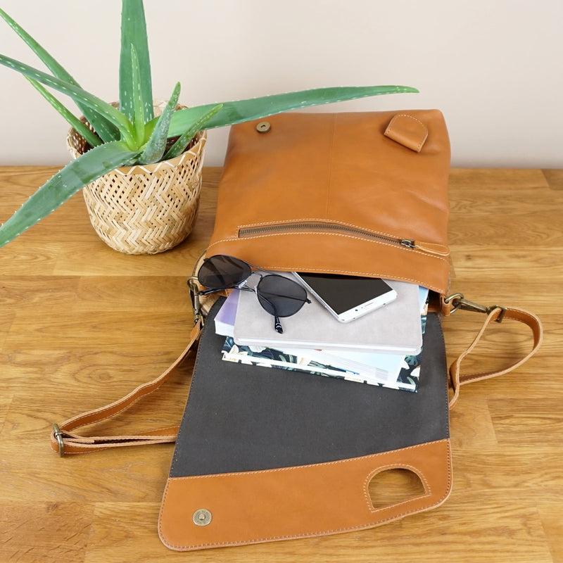 Leconi Umhängetasche Ledertasche Schultertasche Leder cognac LE3073 Günstiger Verkauf