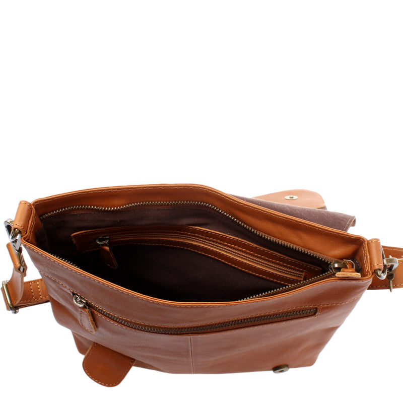 Leconi Umhängetasche Ledertasche Schultertasche Leder cognac LE3073 Günstiger Verkauf