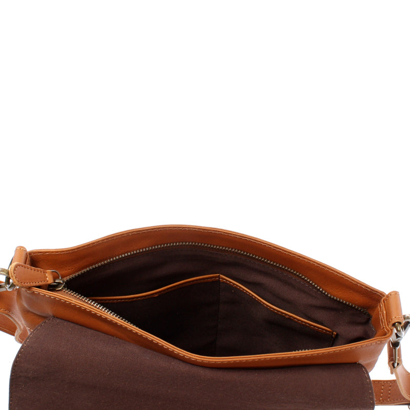 Leconi Umhängetasche Ledertasche Schultertasche Leder cognac LE3073 Günstiger Verkauf