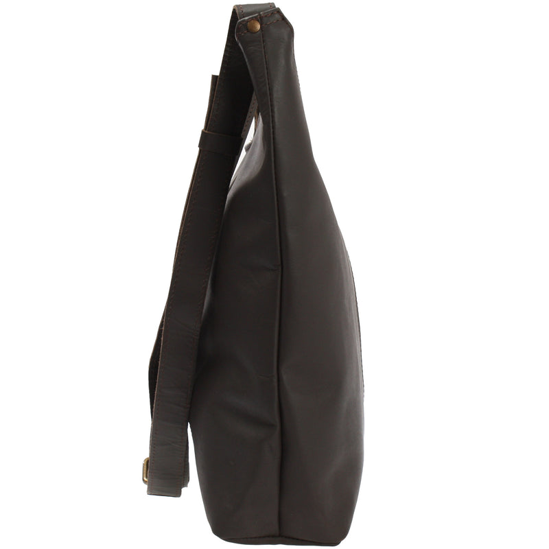 Leconi große Umhängetasche Schultertasche Beuteltasche Damentasche Leder dunkelbraun LE0055 Fabrikverkauf