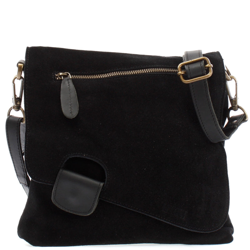 Leconi Umhängetasche Schultertasche Veloursleder schwarz LE3027