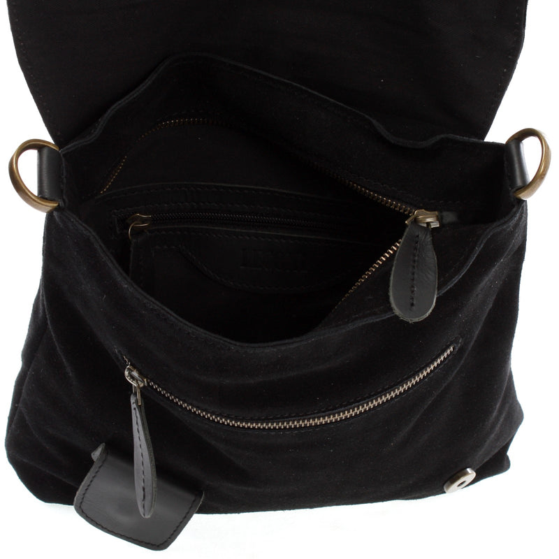 Leconi Umhängetasche Schultertasche Veloursleder schwarz LE3027 Blitzverkäufe