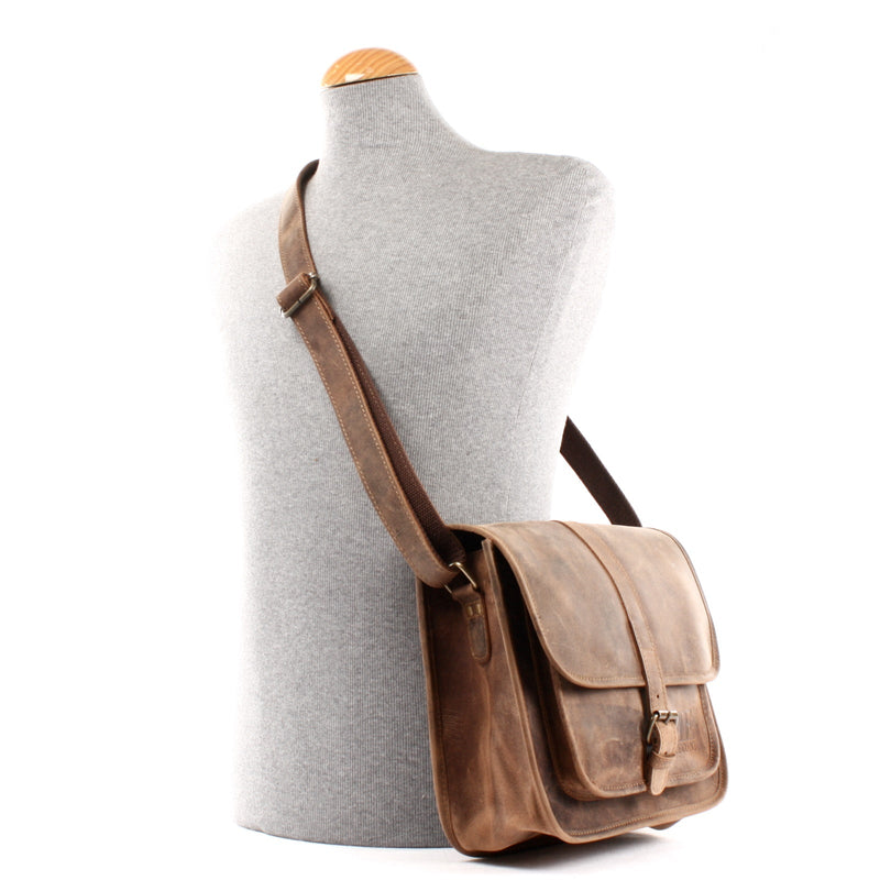 Leconi Umhängetasche Schultertasche Freizeittasche Büffelleder vintage braun LE3062 Fabrik Onlineshop