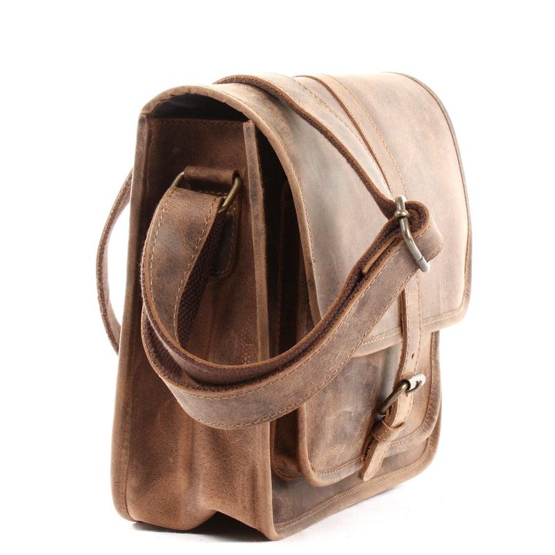 Leconi Umhängetasche Schultertasche Freizeittasche Büffelleder vintage braun LE3062 Fabrik Onlineshop