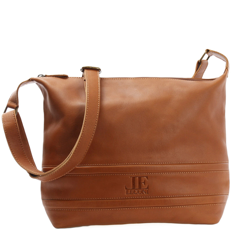 Leconi Umhängetasche Ledertasche Damentasche Leder cognac LE0064 Fabrikpreis