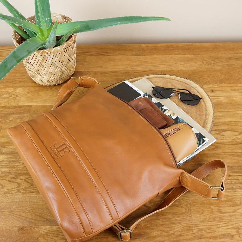 Leconi Umhängetasche Ledertasche Damentasche Leder cognac LE0064 Fabrikpreis