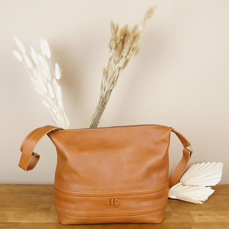 Leconi Umhängetasche Ledertasche Damentasche Leder cognac LE0064 Fabrikpreis
