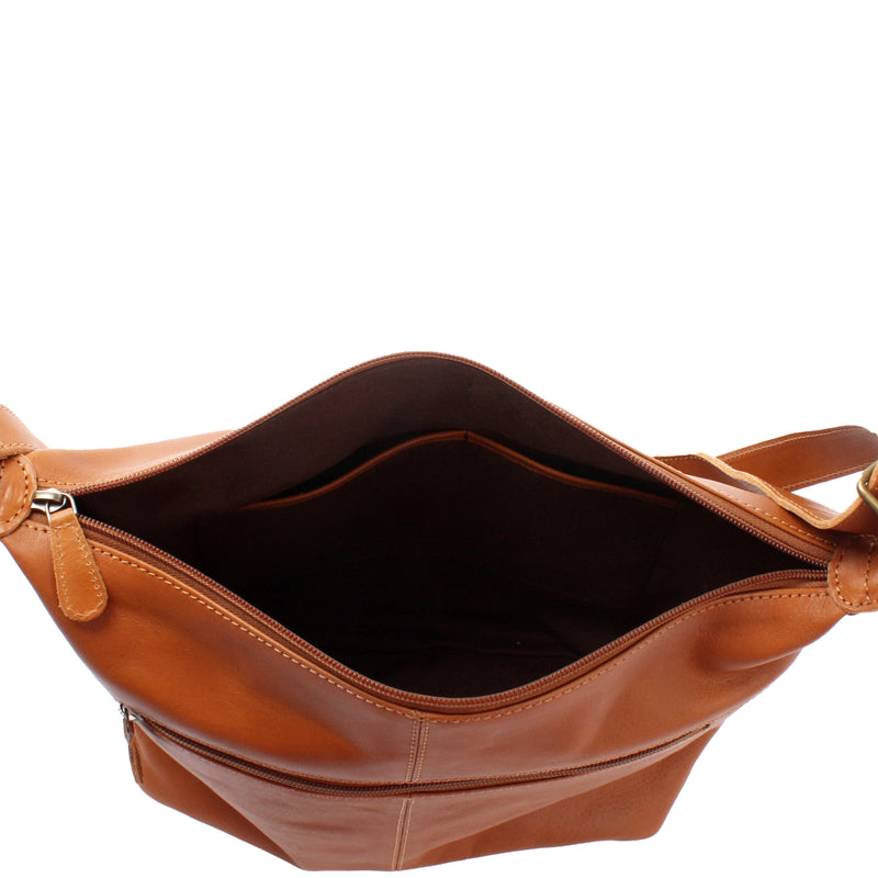 Leconi Umhängetasche Ledertasche Damentasche Leder cognac LE0064 Fabrikpreis