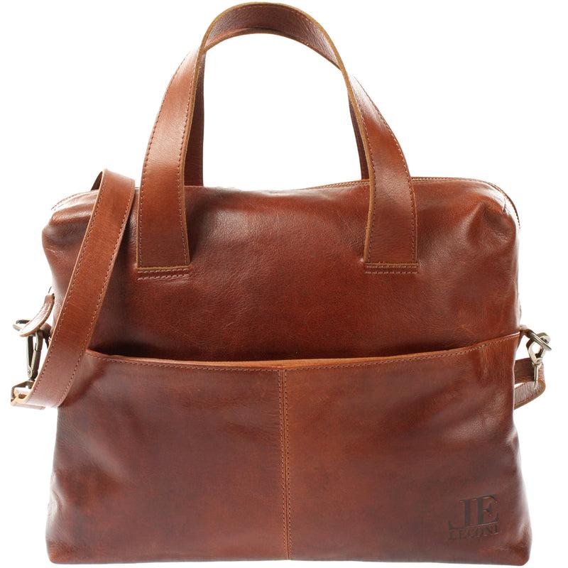 Leconi Schultertasche Henkeltasche Shopper Handtasche Damen Leder braun LE0059