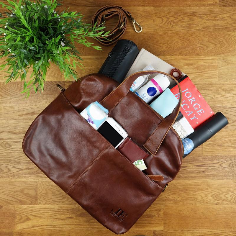 Leconi Schultertasche Henkeltasche Shopper Handtasche Damen Leder braun LE0059 Sonderangebot