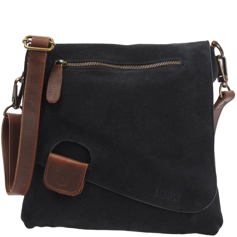 Leconi Umhängetasche Ledertasche Damen Schultertasche Wildleder anthrazit LE3027