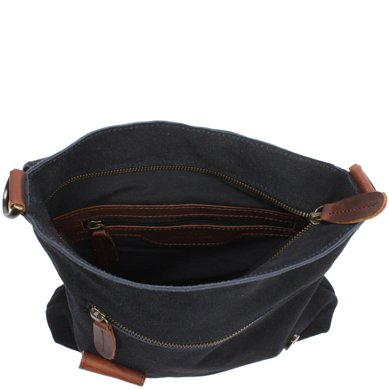 Leconi Umhängetasche Ledertasche Damen Schultertasche Wildleder anthrazit LE3027 Rabatt