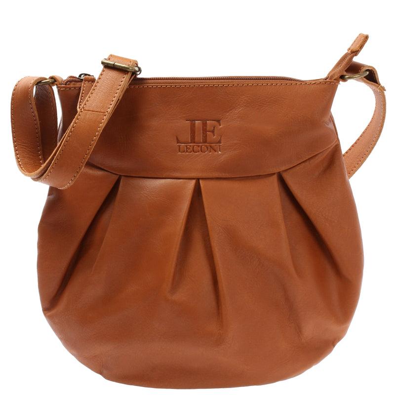 Leconi kleine Umhängetasche Damentasche Leder cognac LE0070 Versandkostenfrei
