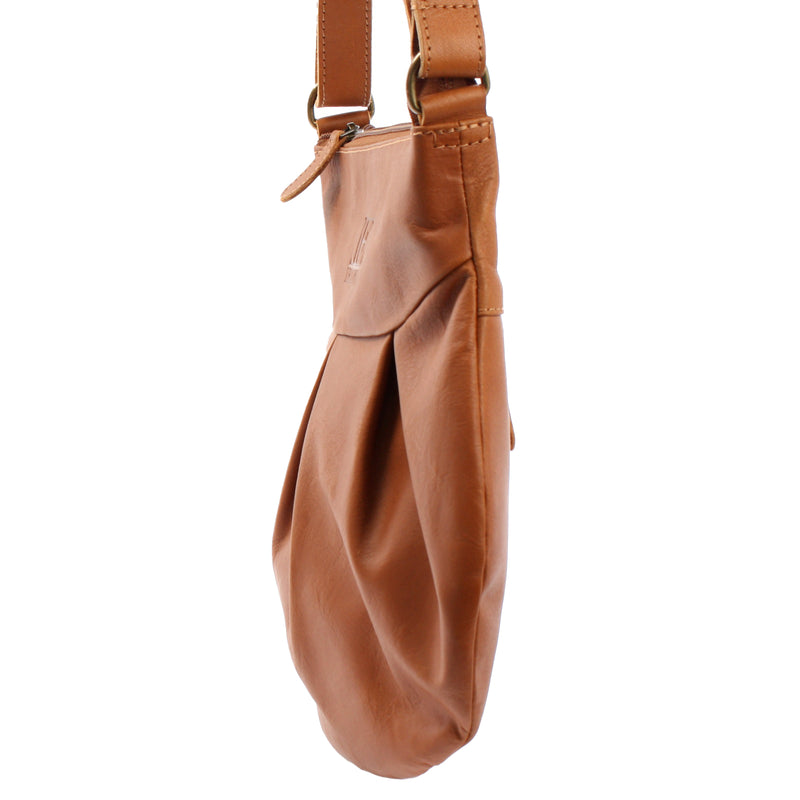 Leconi kleine Umhängetasche Damentasche Leder cognac LE0070 Versandkostenfrei