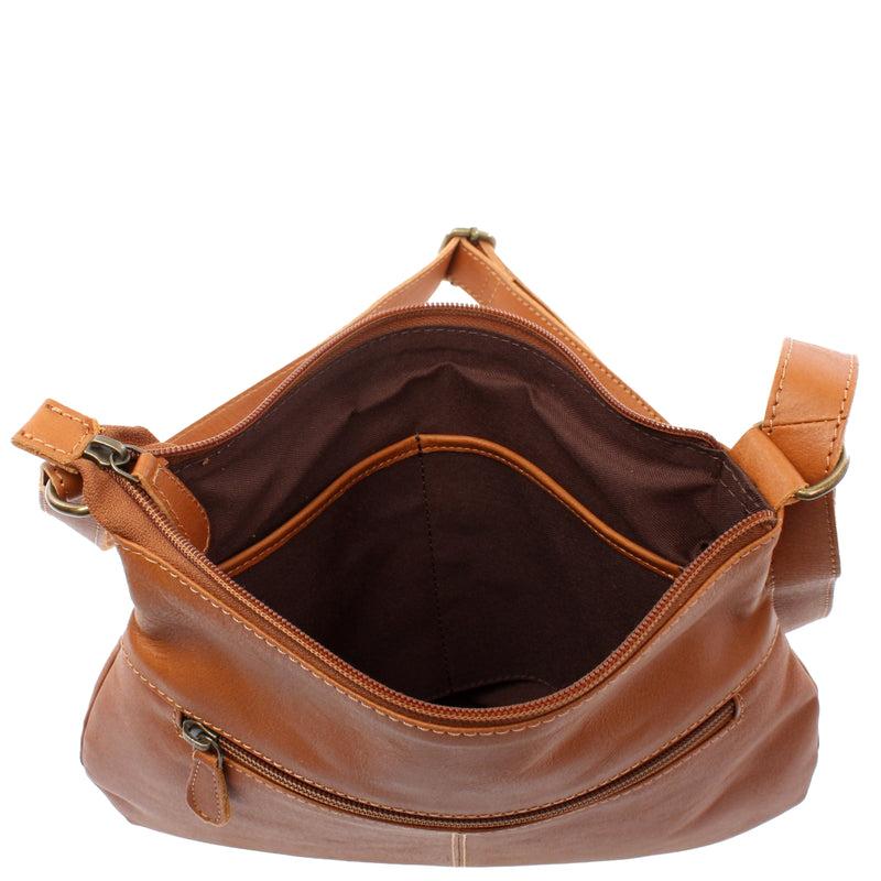Leconi kleine Umhängetasche Damentasche Leder cognac LE0070 Versandkostenfrei
