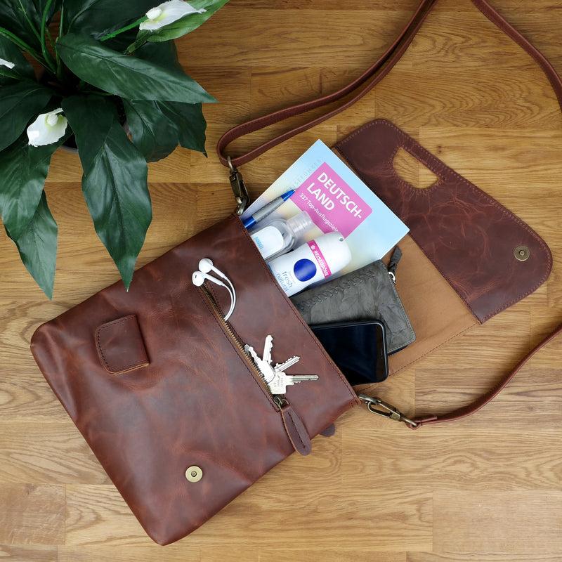 Leconi Umhängetasche Ledertasche Schultertasche Leder braun LE3027 Großer Ausverkauf