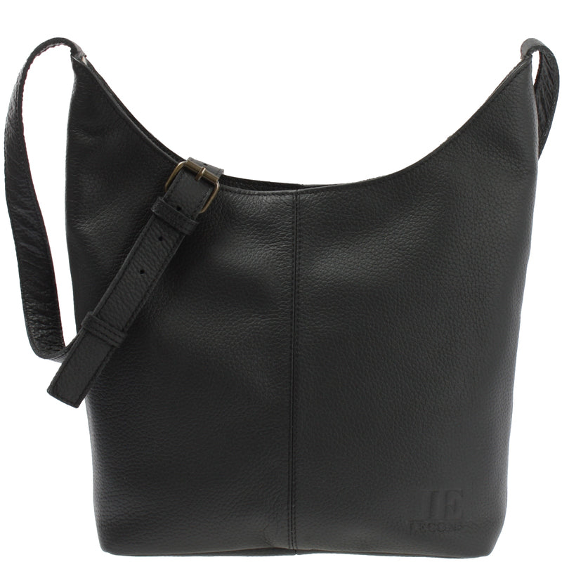 Leconi mittlere Umhängetasche Schultertasche Beuteltasche Damentasche Leder schwarz LE0072