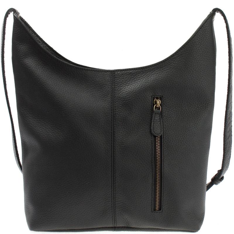 Leconi mittlere Umhängetasche Schultertasche Beuteltasche Damentasche Leder schwarz LE0072 Flash Sale