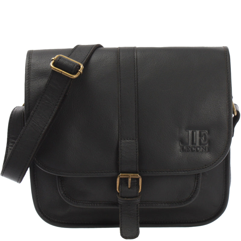 Leconi Umhängetasche Schultertasche Freizeittasche Büffelleder schwarz LE3085