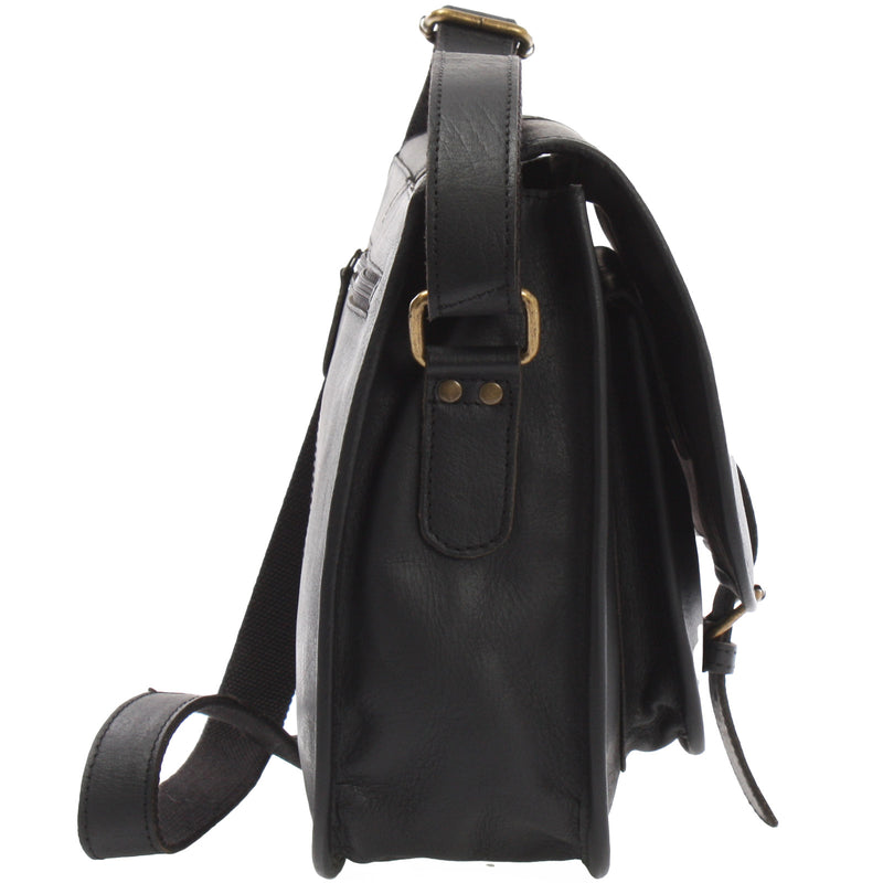 Leconi Umhängetasche Schultertasche Freizeittasche Büffelleder schwarz LE3085 Begrenztes Angebot