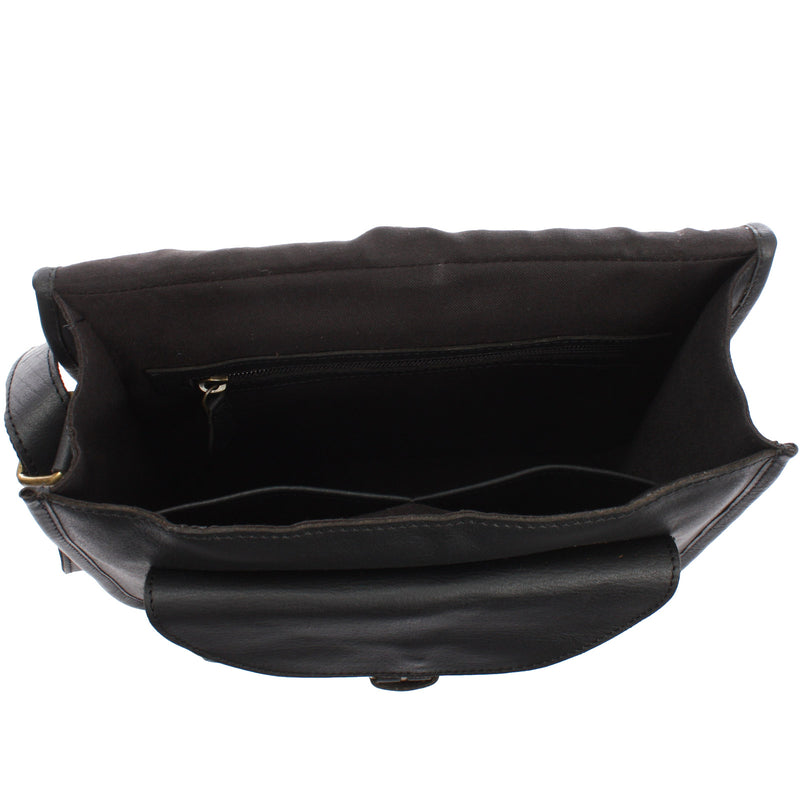 Leconi Umhängetasche Schultertasche Freizeittasche Büffelleder schwarz LE3085 Begrenztes Angebot