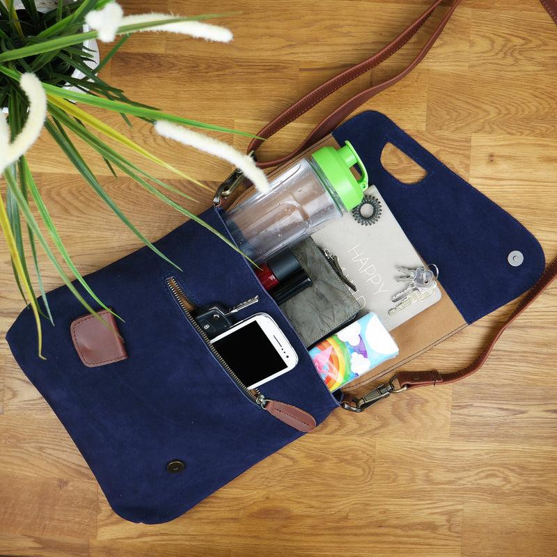 Leconi Umhängetasche Ledertasche Damen Schultertasche Wildleder navy LE3027 Online Shopping