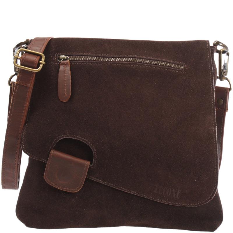 Leconi Umhängetasche Ledertasche Damen Schultertasche Wildleder dunkelbraun LE3027