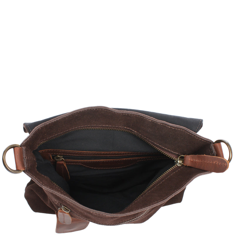 Leconi Umhängetasche Ledertasche Damen Schultertasche Wildleder dunkelbraun LE3027 Preisnachlass