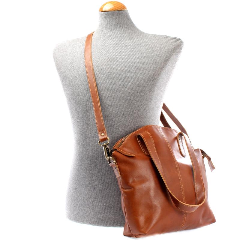 Leconi Damentasche Henkeltasche Schultertasche Leder cognac LE0060 Cyber Monday