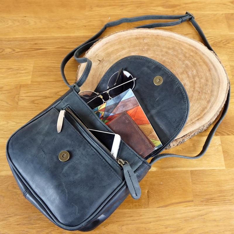 Leconi kleine Damentasche Umhängetasche Ledertasche Leder grau LE3047 Weihnachtsangebot