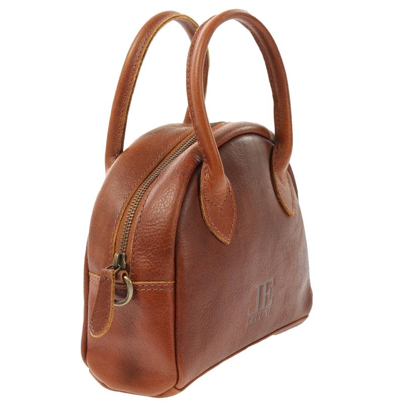 Leconi kleine Henkeltasche Ledertasche Damentasche Leder braun LE3083 Vatertagsangebot