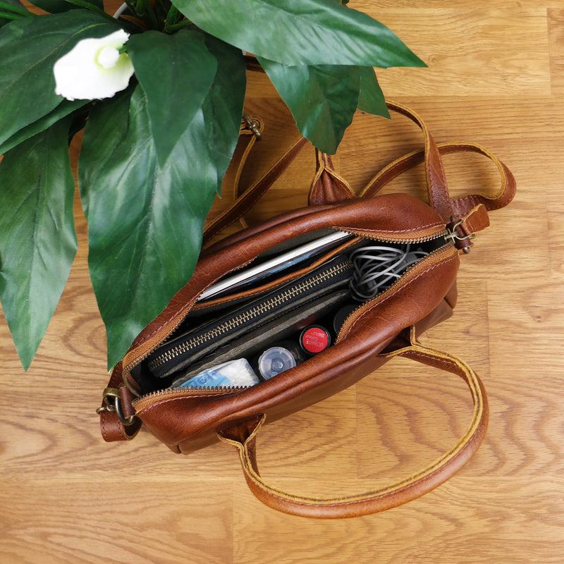 Leconi kleine Henkeltasche Ledertasche Damentasche Leder braun LE3083 Vatertagsangebot