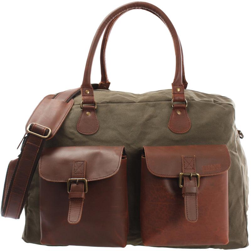 Leconi Weekender Handgepäck Reisetasche Canvas Leder grün LE2012 Jubiläumsangebot