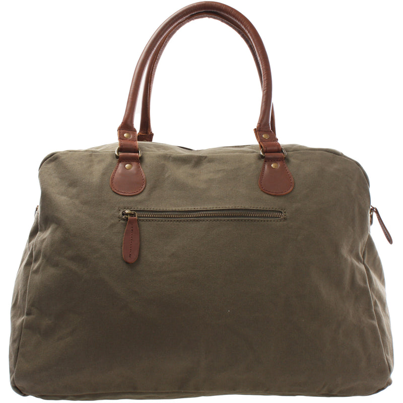 Leconi Weekender Handgepäck Reisetasche Canvas Leder grün LE2012 Jubiläumsangebot