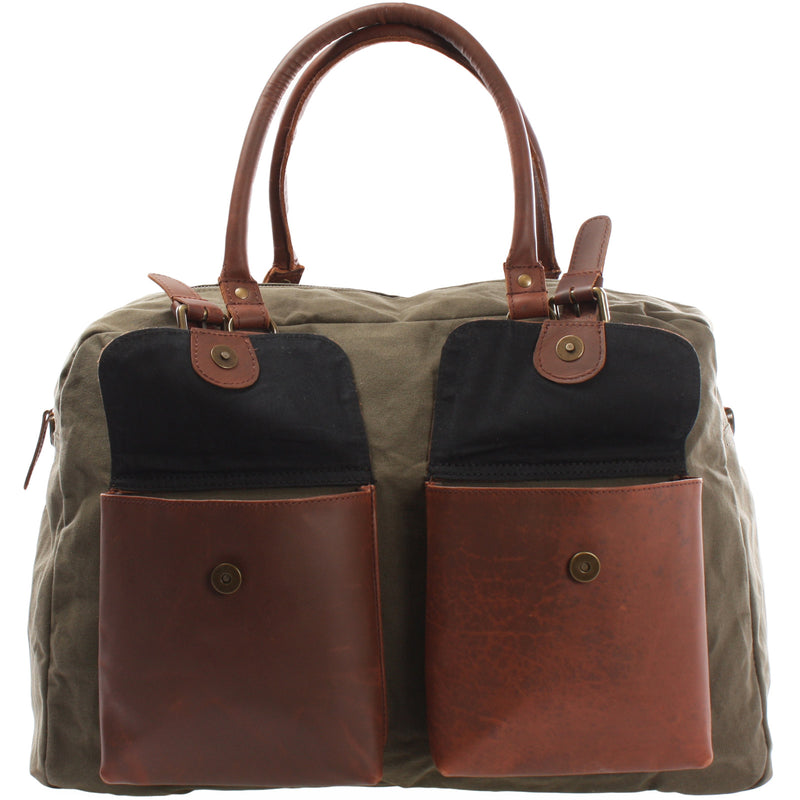 Leconi Weekender Handgepäck Reisetasche Canvas Leder grün LE2012 Jubiläumsangebot
