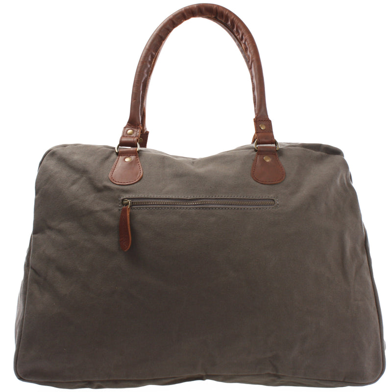 Leconi Reisetasche Weekender Handgepäck Canvas Leder grau LE2012 Lagerräumung