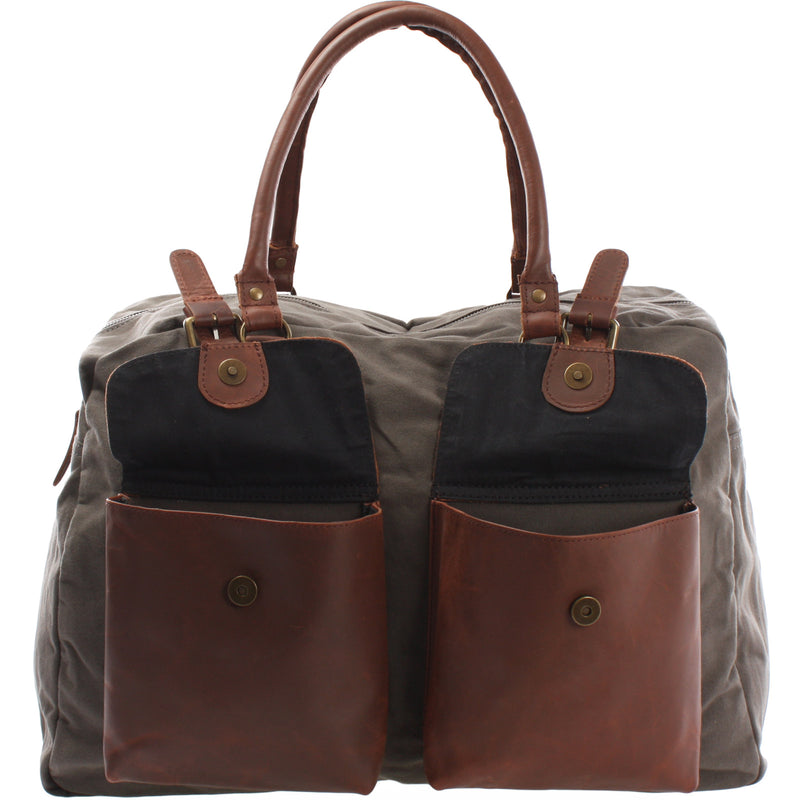 Leconi Reisetasche Weekender Handgepäck Canvas Leder grau LE2012 Lagerräumung