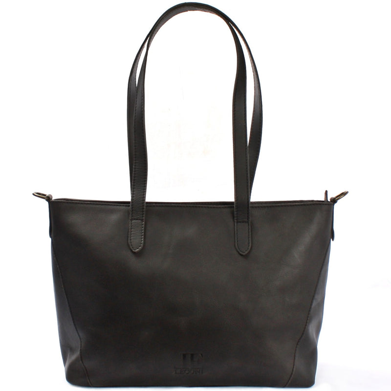 Leconi Schultertasche Damentasche DIN A4 Leder dunkelgrau LE0071 Exklusive Angebote