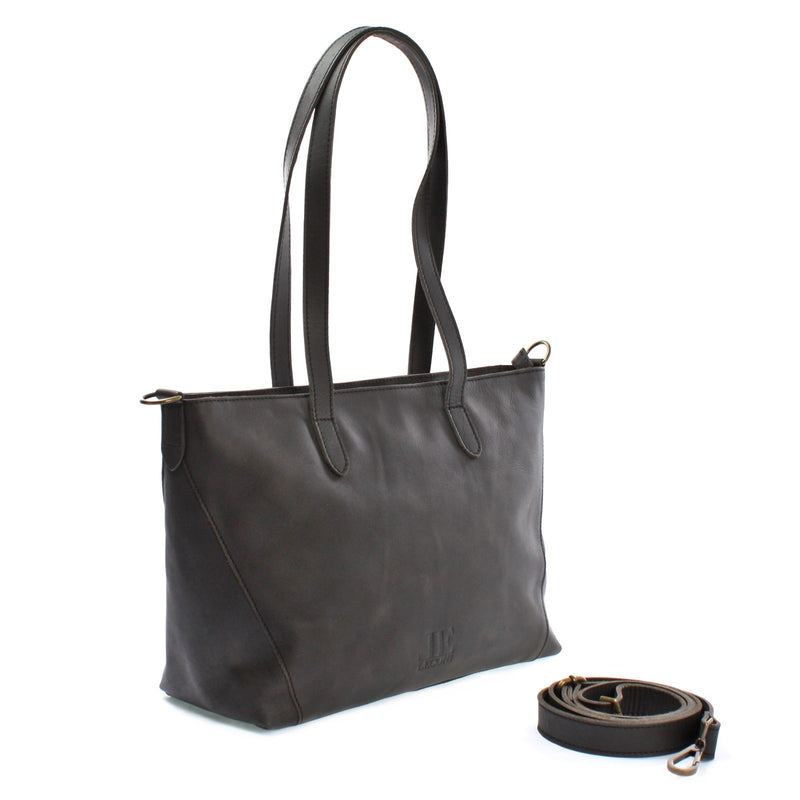 Leconi Schultertasche Damentasche DIN A4 Leder dunkelgrau LE0071 Exklusive Angebote