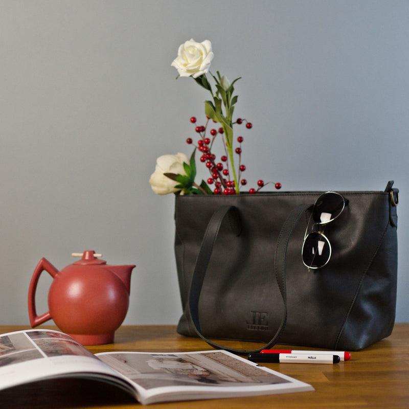 Leconi Schultertasche Damentasche DIN A4 Leder dunkelgrau LE0071 Exklusive Angebote