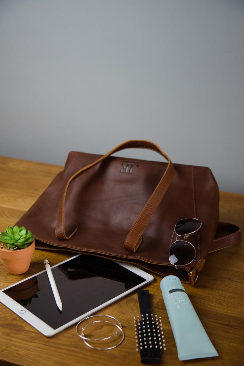Leconi Schultertasche Damentasche DIN A4 Leder braun LE0071 Blitzangebot