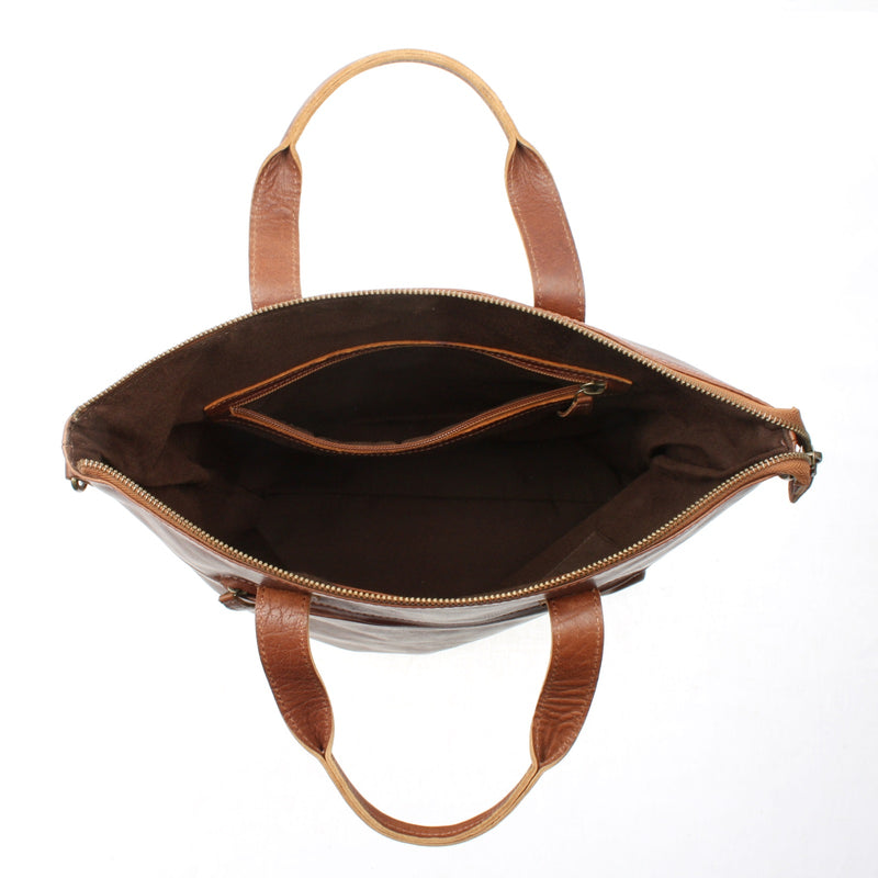 Leconi großer Shopper Henkeltasche Damentasche Leder braun LE0069 Bestseller