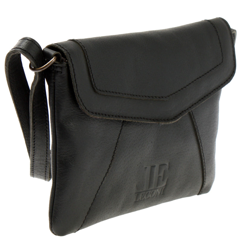 Leconi kleine Umhängetasche Ledertasche Damentasche Schultertasche Leder schwarz LE3078 Sonderangebote