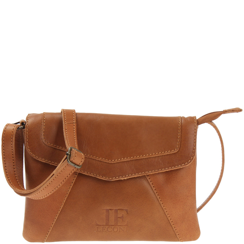 Leconi kleine Umhängetasche Ledertasche Damentasche Schultertasche Leder cognac LE3078 Riesige Ersparnisse