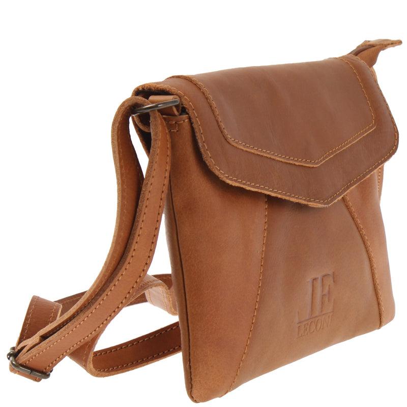Leconi kleine Umhängetasche Ledertasche Damentasche Schultertasche Leder cognac LE3078 Riesige Ersparnisse