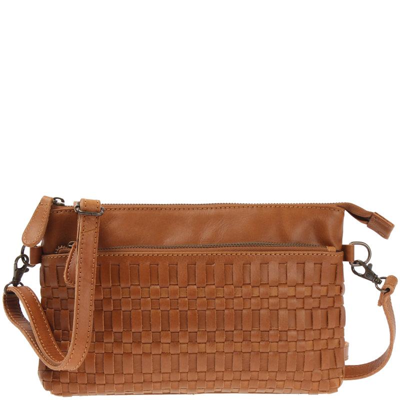 Leconi kleine Umhängetasche Schultertasche Damentasche Clutch Leder cognac LE3081 VIP-Rabatte