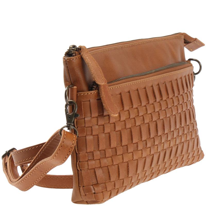 Leconi kleine Umhängetasche Schultertasche Damentasche Clutch Leder cognac LE3081 VIP-Rabatte